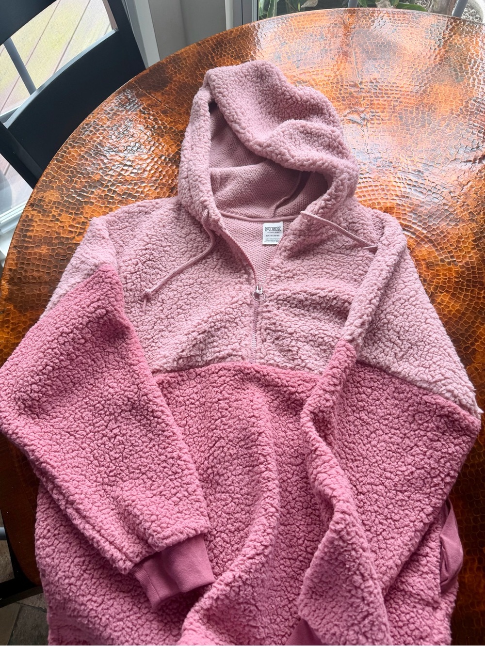 Cozy Two-Tone Pink Sherpa Half-Zip Hoodie  pink Victoria secret